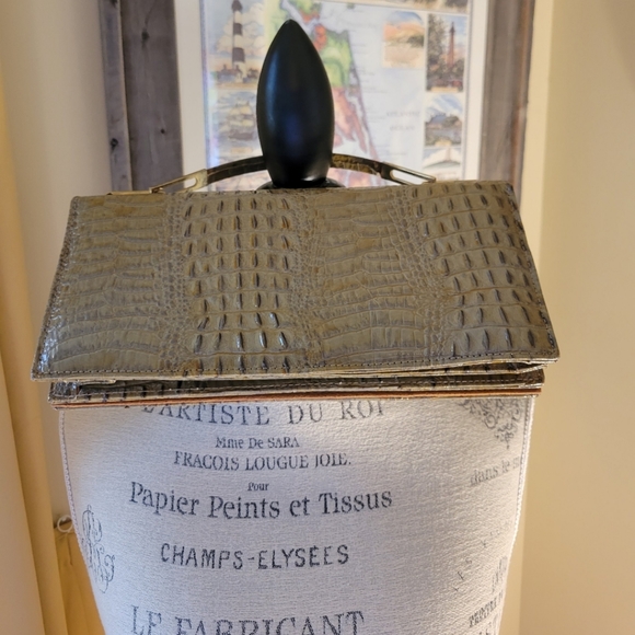 Genuine Leather True Vintage Sliding Hinge Top Handle Clutch Handbag Suede int. - Picture 8 of 12